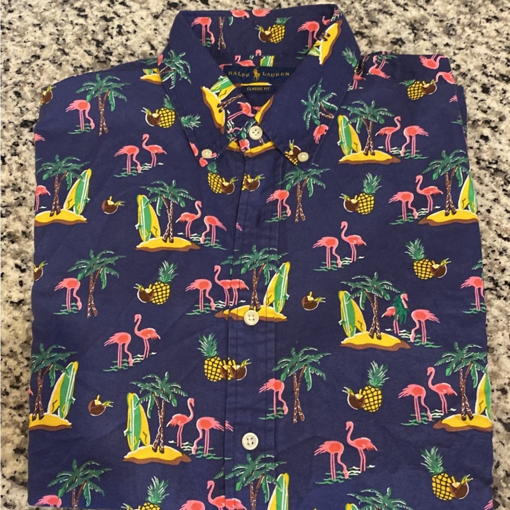 Polo Ralph Lauren Men's Classic Fit Oxford Tropical Flamingo Button-down